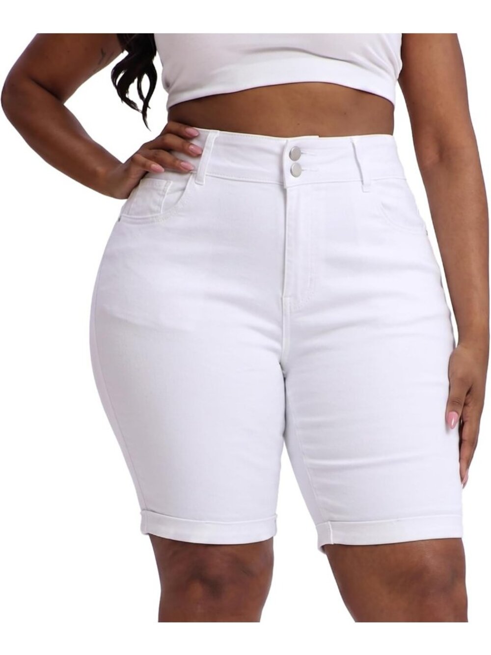 Plus Size High Waisted Stretchy Denim Bermuda Jean Shorts for Women